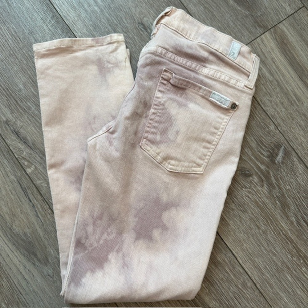 Seven 7 For all‎ Mankind Women's Pink Gray Tie Dye Skinny Stretch Ankle Jeans 28